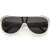 High Fashion Neutral Rounded Lens Flat Top Oversize Shield Sunglasses D101 from zeroUV