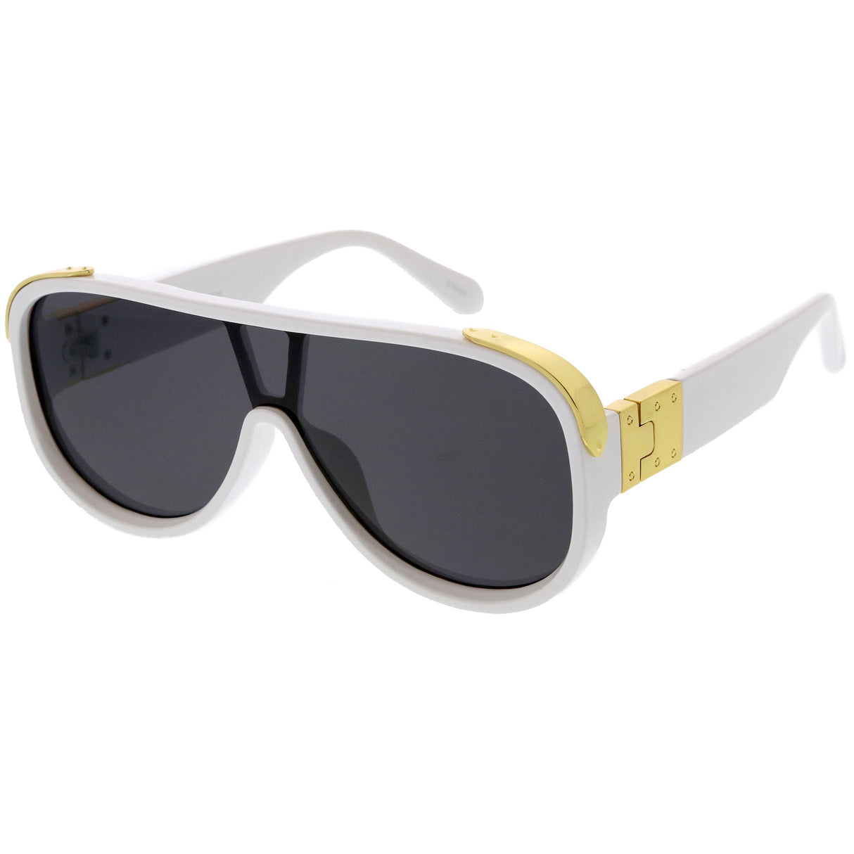 High Fashion Neutral Rounded Lens Flat Top Oversize Shield Sunglasses D101 from zeroUV