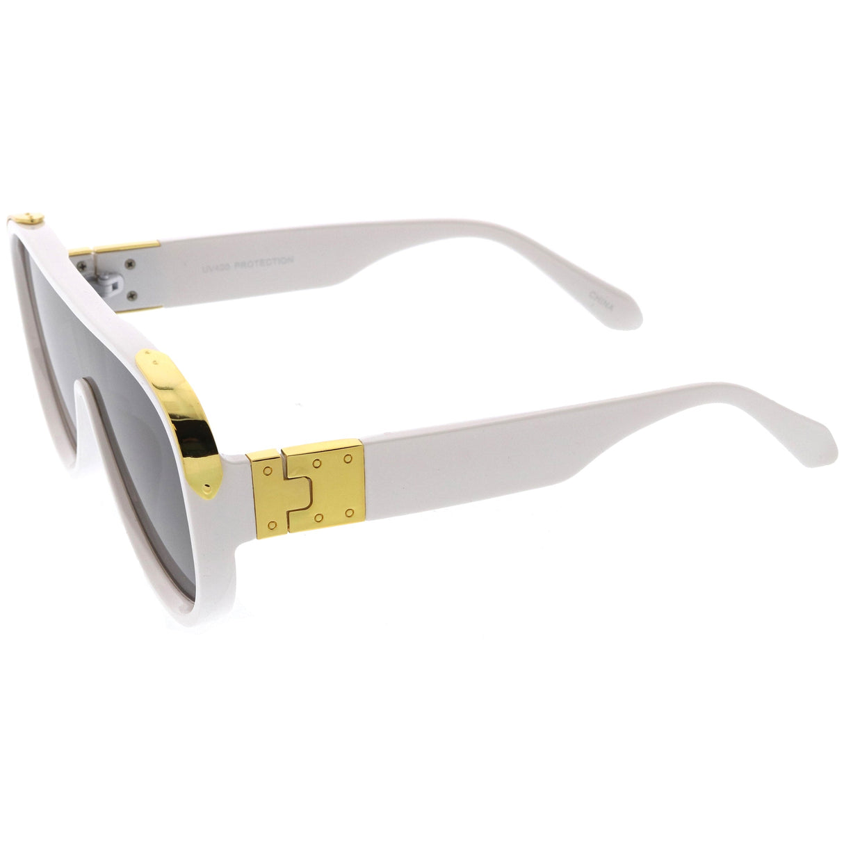 High Fashion Neutral Rounded Lens Flat Top Oversize Shield Sunglasses D101 from zeroUV