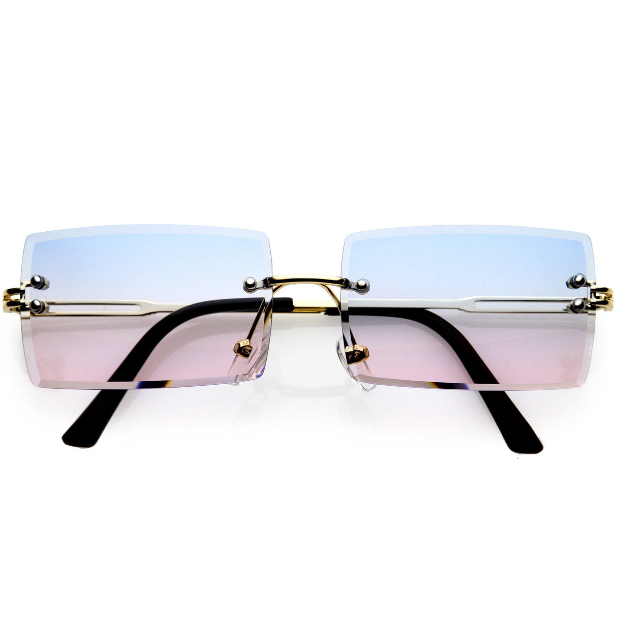 Luxe 90s Inspired Full Rimless Metal Accent Medium Square Sunglasses D108 from zeroUV