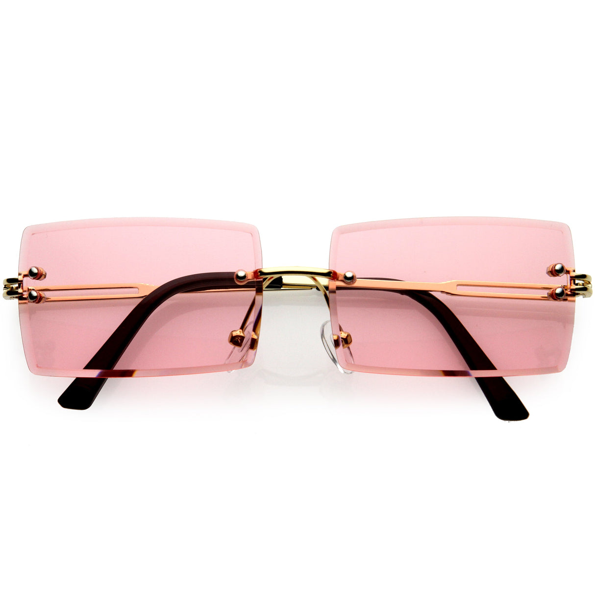 Luxe 90s Inspired Full Rimless Metal Accent Medium Square Sunglasses D108 from zeroUV