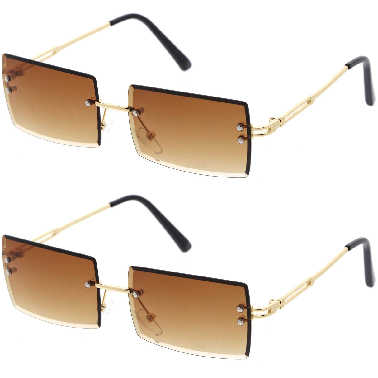 Luxe 90s Inspired Full Rimless Metal Accent Medium Square Sunglasses D108 from zeroUV