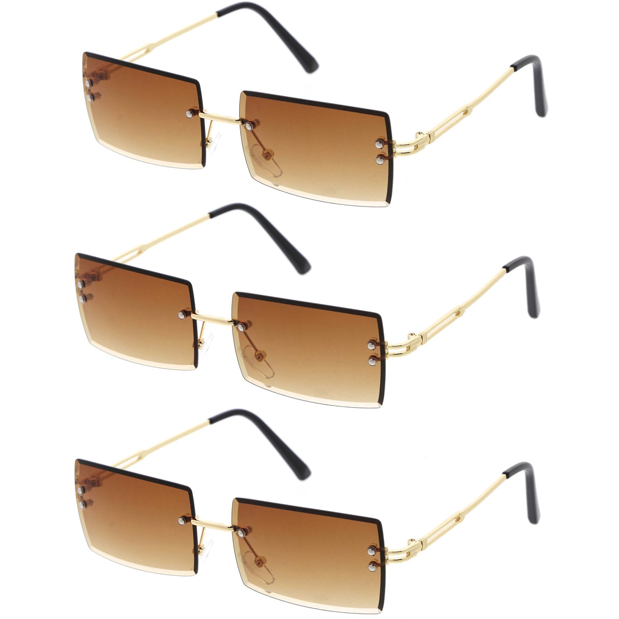 Luxe 90s Inspired Full Rimless Metal Accent Medium Square Sunglasses D108 from zeroUV