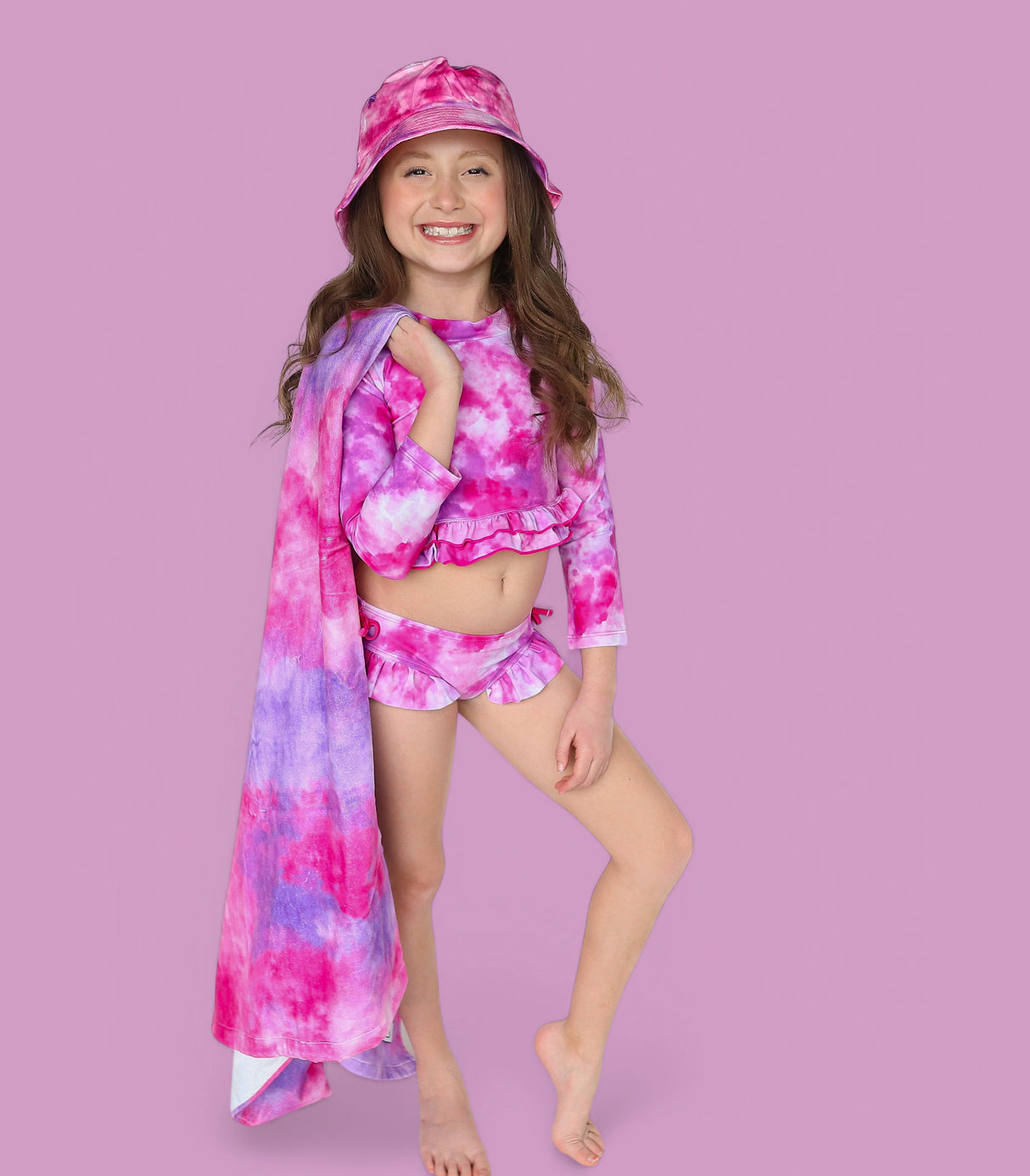 CANDY CLOUDS DREAM 2-PIECE RASH GUARD RUFFLE SWIM SUIT from DREAM BIG LITTLE CO