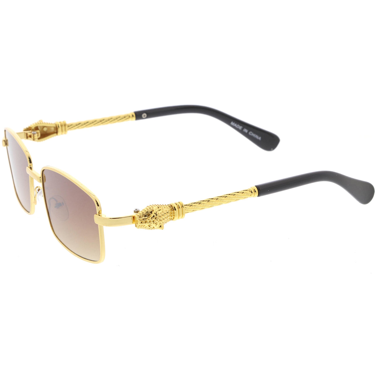 Bold Retro Jaguar Metal Plated Detail Square Sunglasses D247 from zeroUV