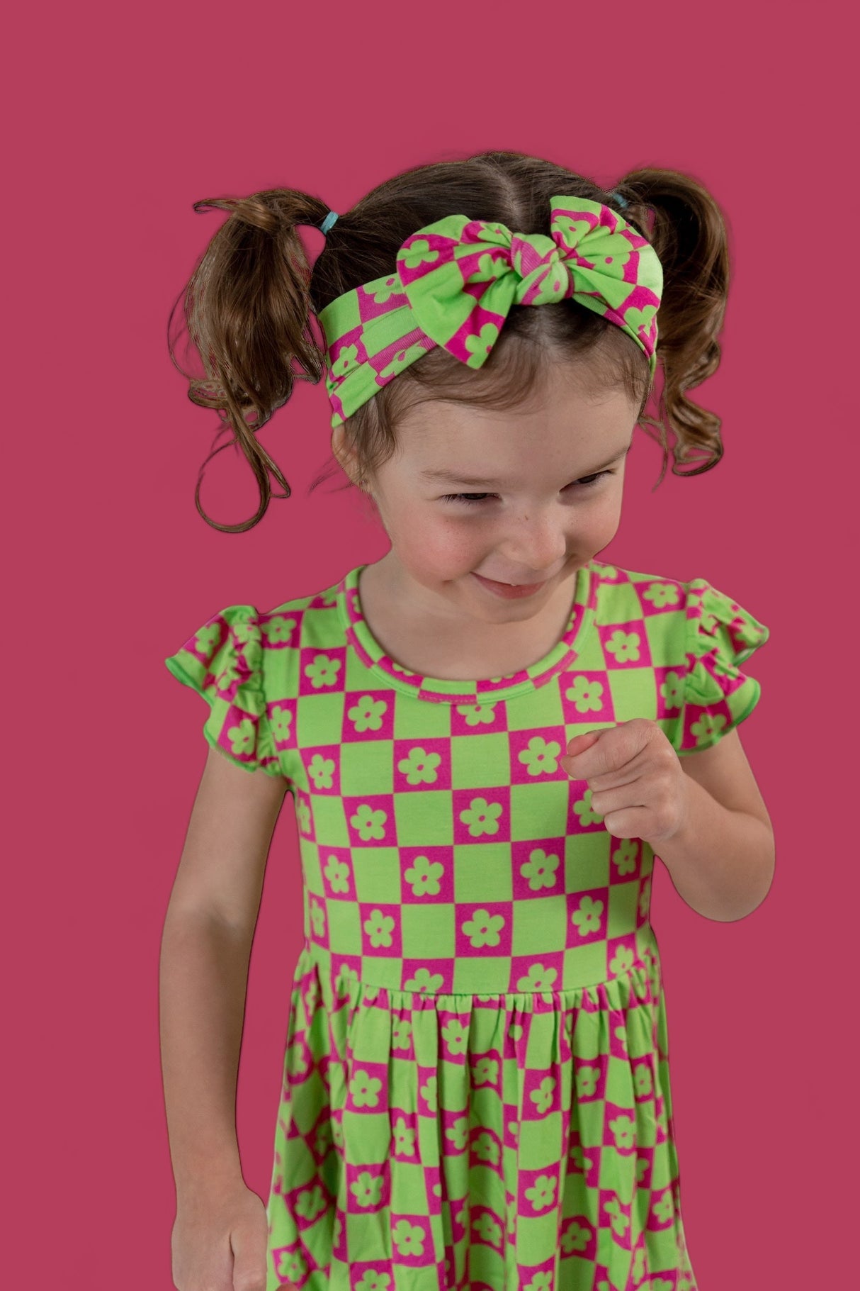 WILD DAISY CHECKERS DREAM RUFFLE DRESS from DREAM BIG LITTLE CO
