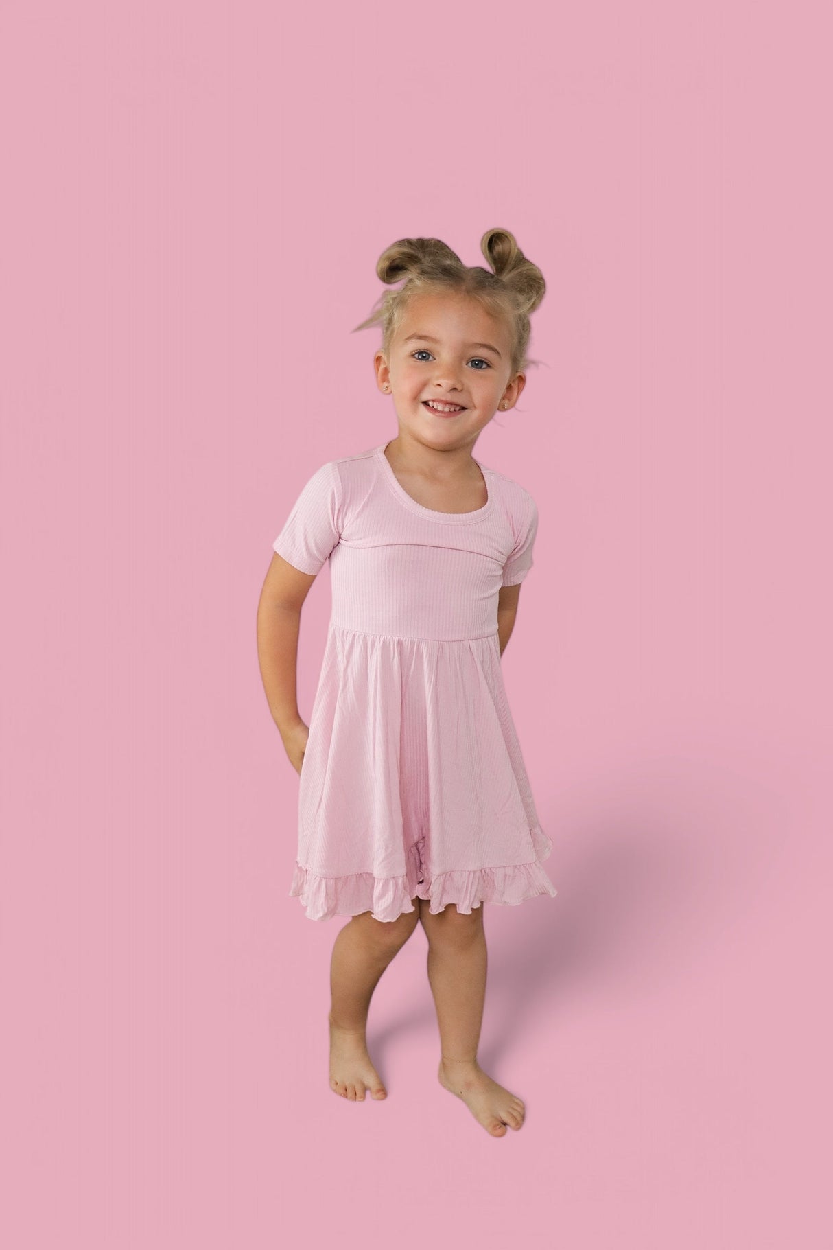 PINK ROSE RIB RUFFLE DRESS from DREAM BIG LITTLE CO