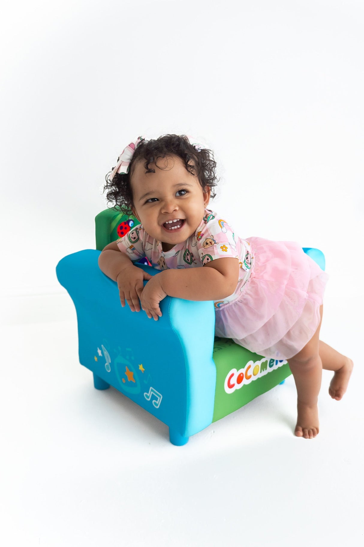 Dream Big Little Co x CoComelon JJ RAINBOW CHECKERS DREAM TUTU SHORT SLEEVE BODYSUIT DRESS from DREAM BIG LITTLE CO