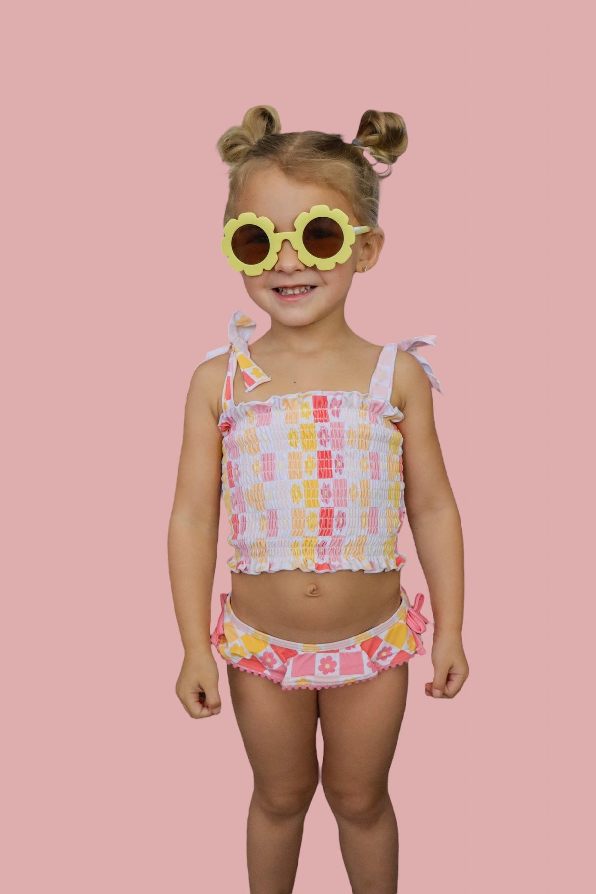 SUMMER SUNSET CHECKERS DREAM SMOCKED TANKINI TWO PIECE SWIM SUIT from DREAM BIG LITTLE CO
