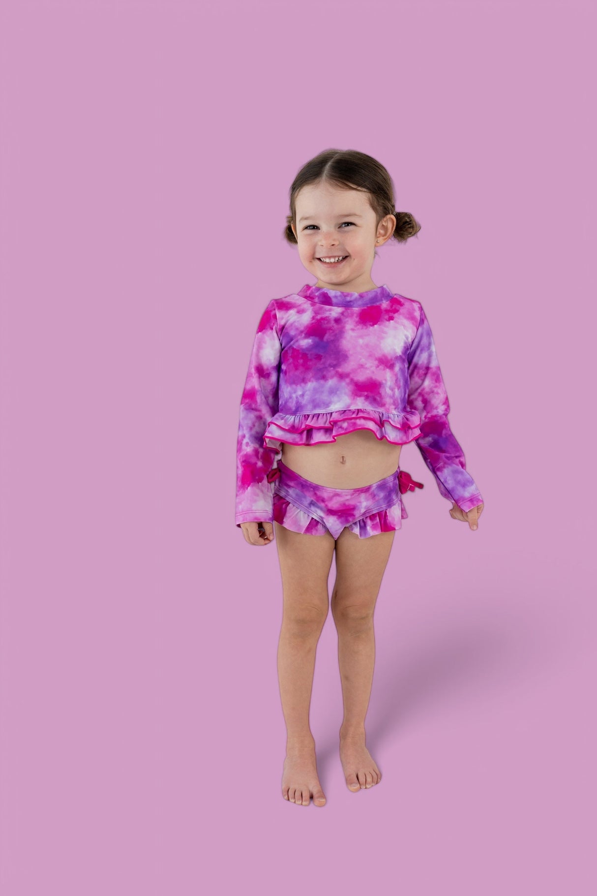 CANDY CLOUDS DREAM 2-PIECE RASH GUARD RUFFLE SWIM SUIT from DREAM BIG LITTLE CO