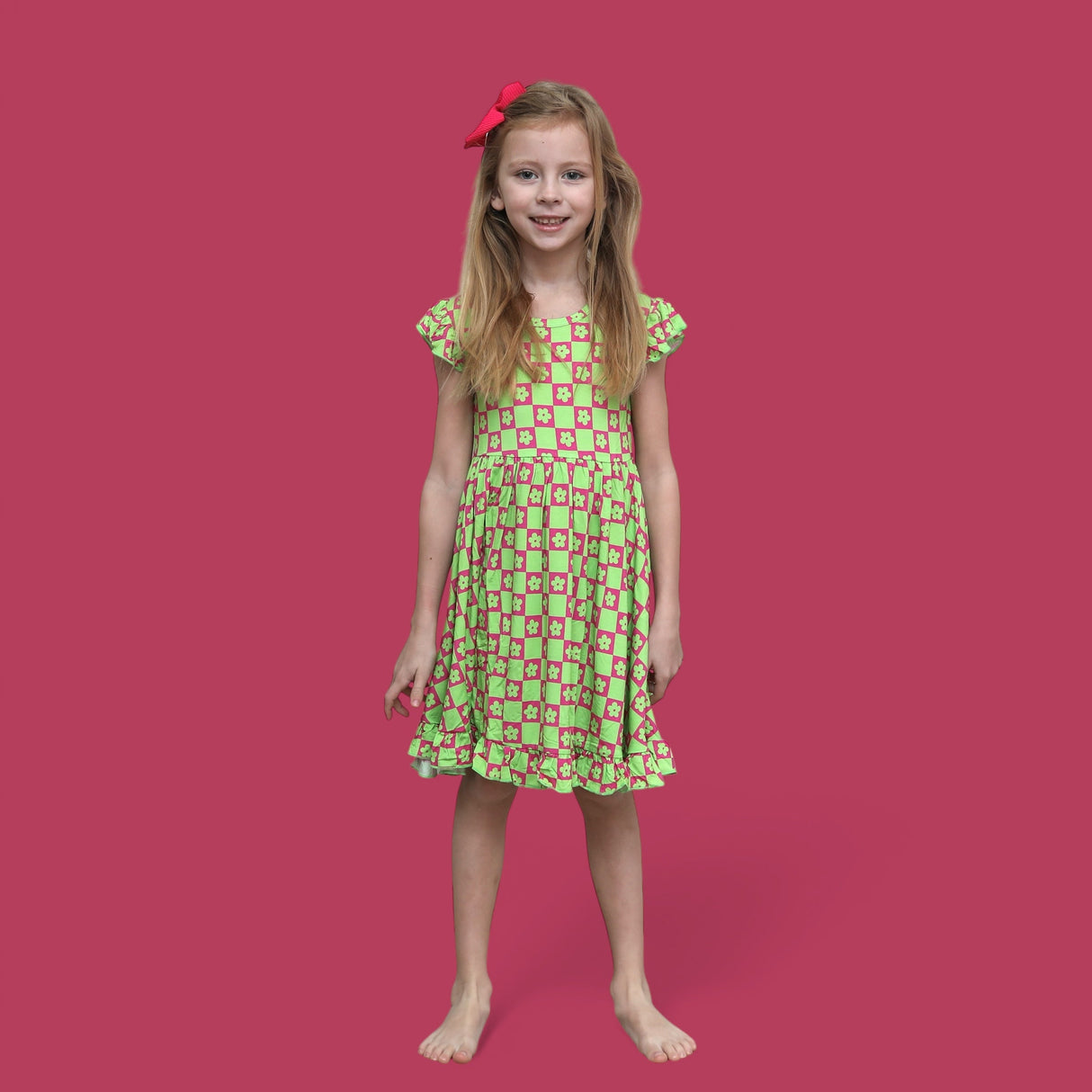 WILD DAISY CHECKERS DREAM RUFFLE DRESS from DREAM BIG LITTLE CO