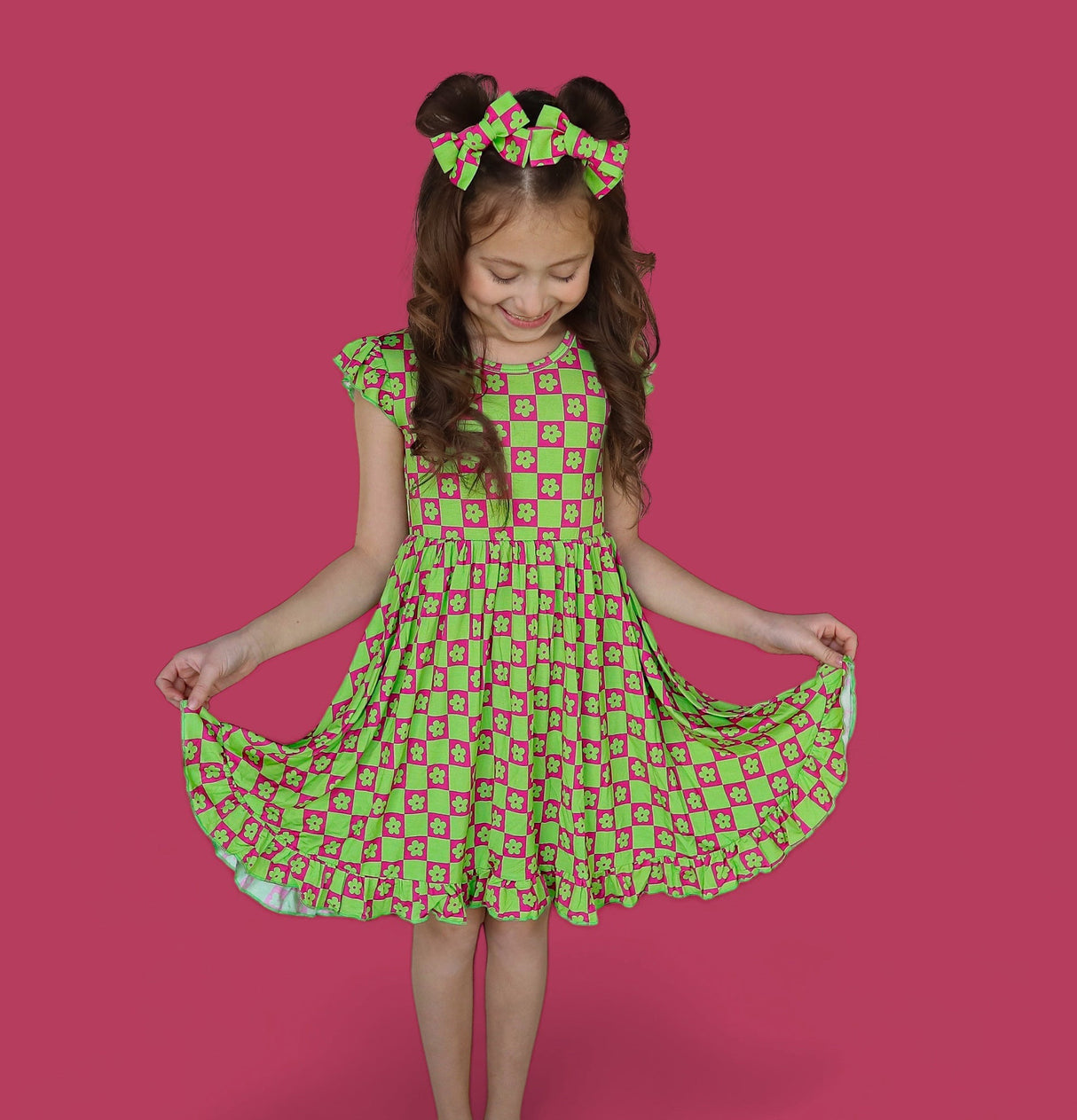 WILD DAISY CHECKERS DREAM RUFFLE DRESS from DREAM BIG LITTLE CO