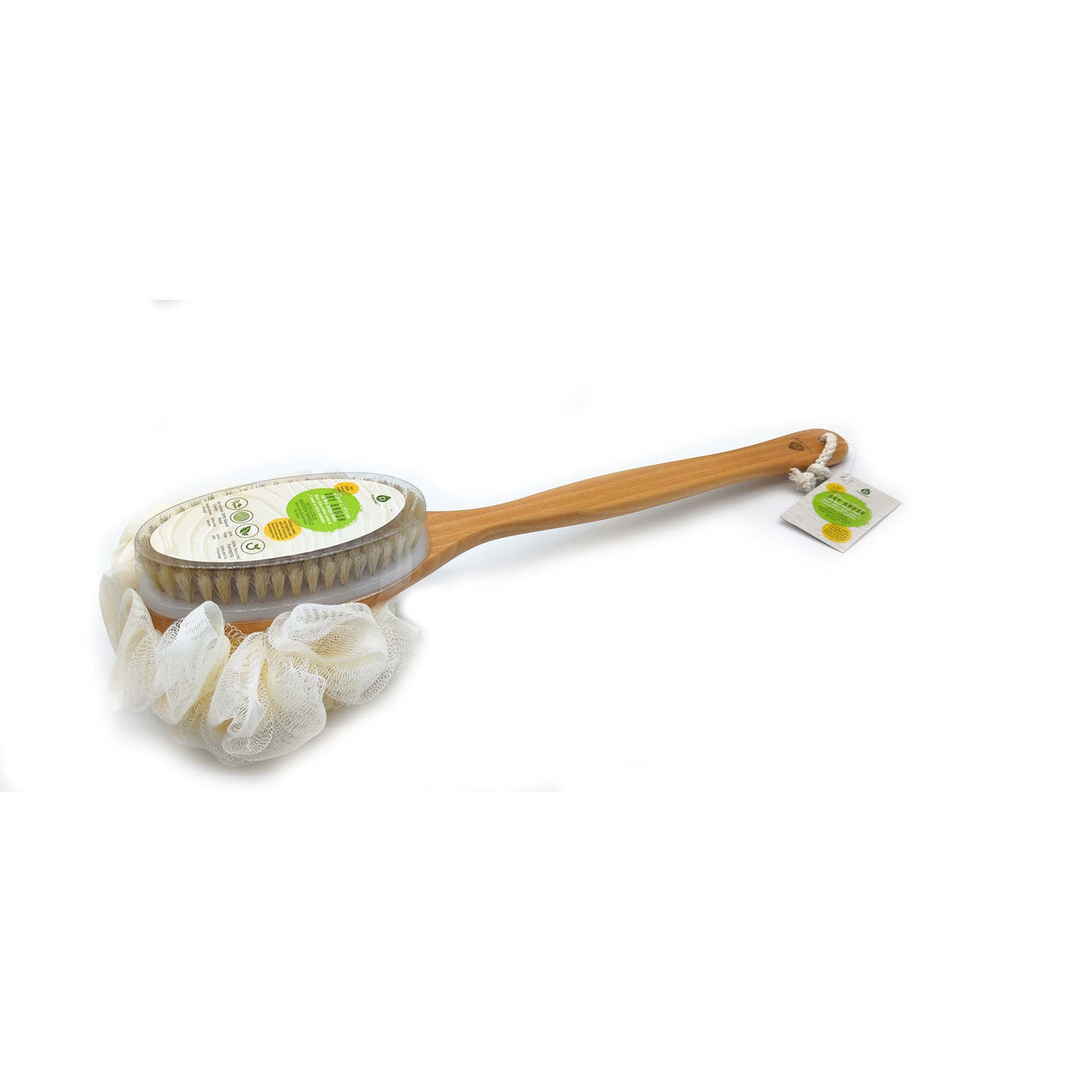 Dual Action Dry Brush & Mesh Sponge Combo with Lotus Wooden Handle from Pursonic
