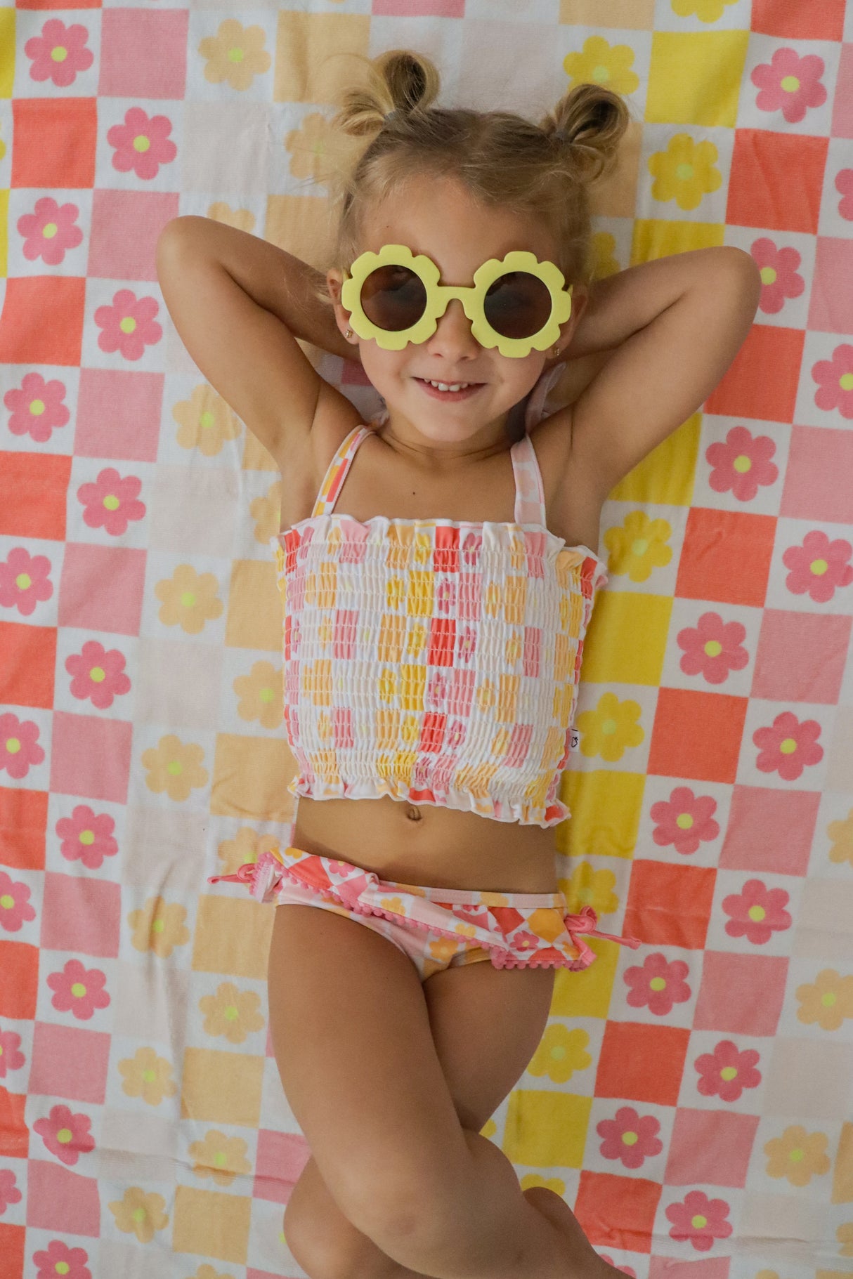 SUMMER SUNSET CHECKERS DREAM SMOCKED TANKINI TWO PIECE SWIM SUIT from DREAM BIG LITTLE CO