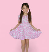 BUBBLEGUM WAVY CHECKERS DREAM RUFFLE DRESS from DREAM BIG LITTLE CO