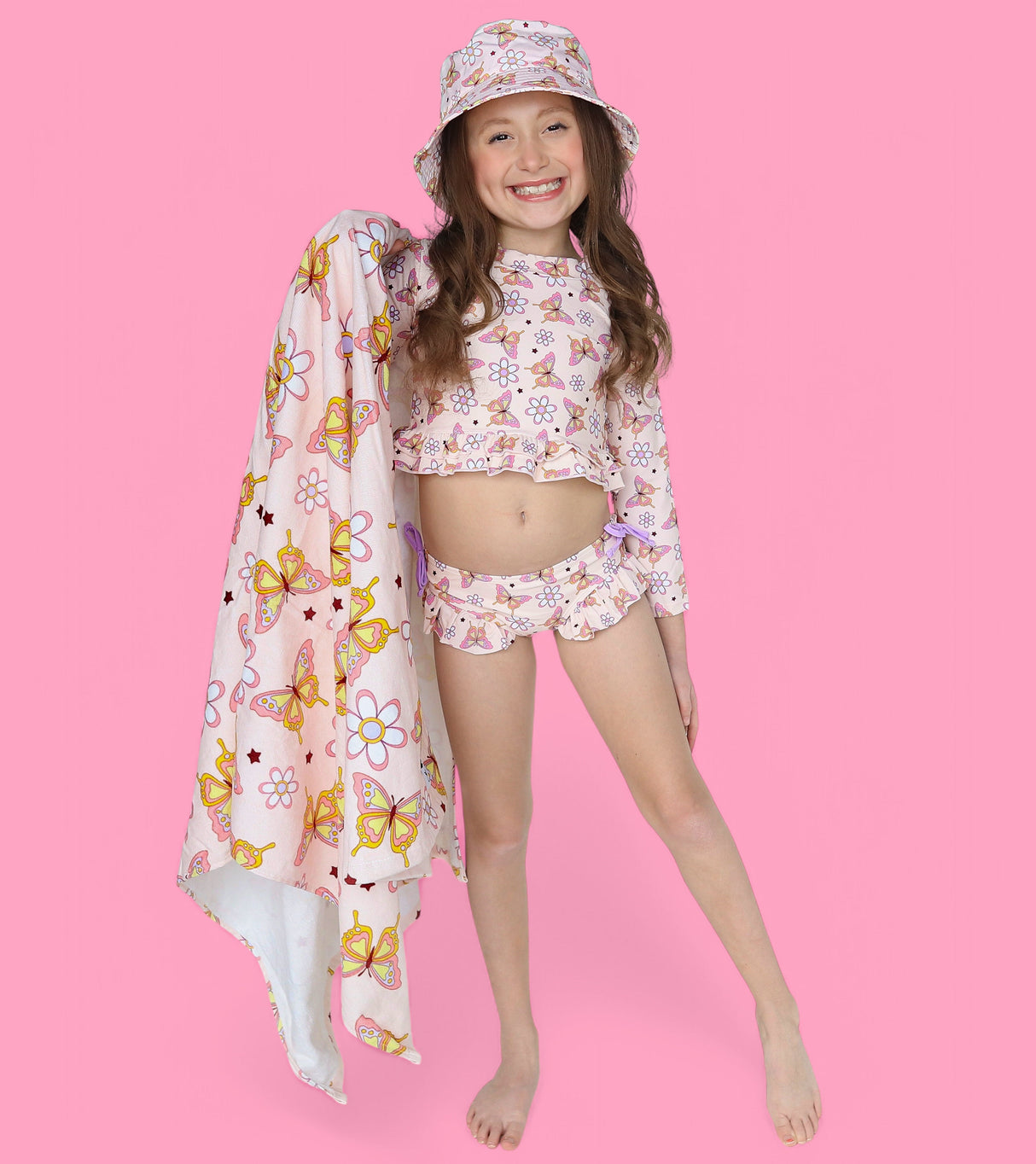 BLOSSOMIN’ BUTTERFLY DREAM 2-PIECE RASH GUARD RUFFLE SWIM SUIT from DREAM BIG LITTLE CO