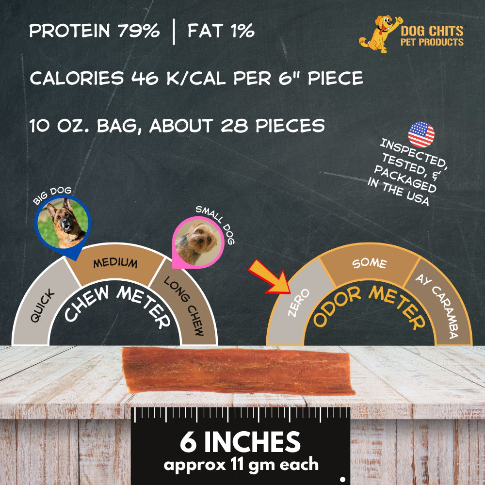 Beef Jerky (esophagus), 6 Inch, 10 oz. Bag (avg. 28 pieces) from Dog Chits Pet Products