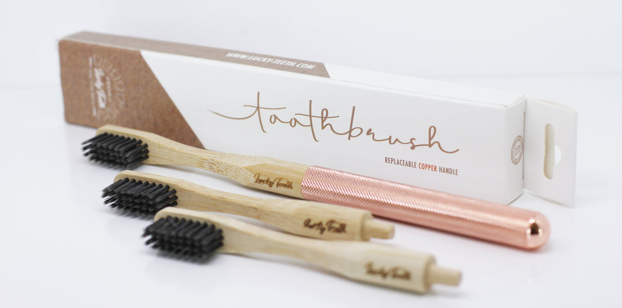 Replaceable Bamboo Toothbrush Copper Handle - Soft Charcoal Bristles from Lucky Teeth