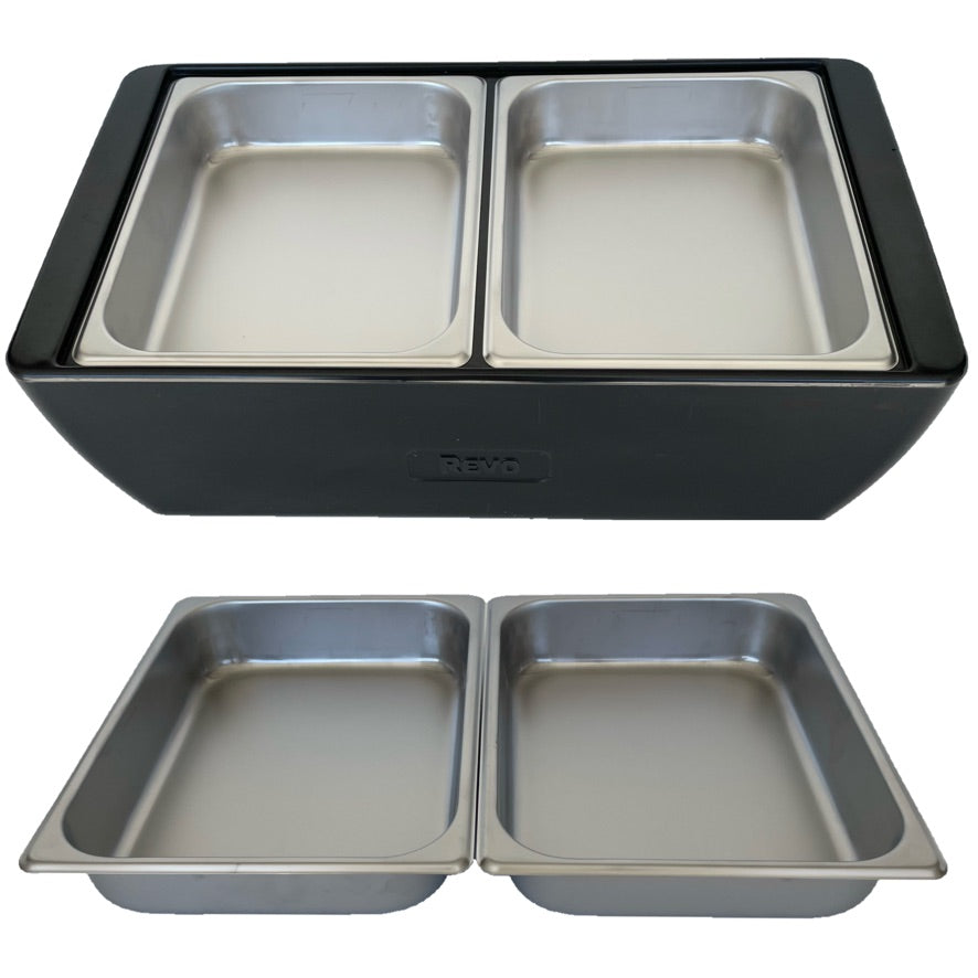 REVO HALF Size Pan Set |  Stainless Steel 2.5" deep | Two 1/2 Size food pans From REVO COOLERS, LLC