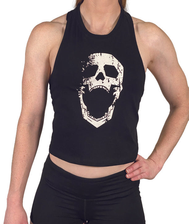 WOMEN'S DISTRESSED DEATH GRIPS CROP TANK from JerkFit