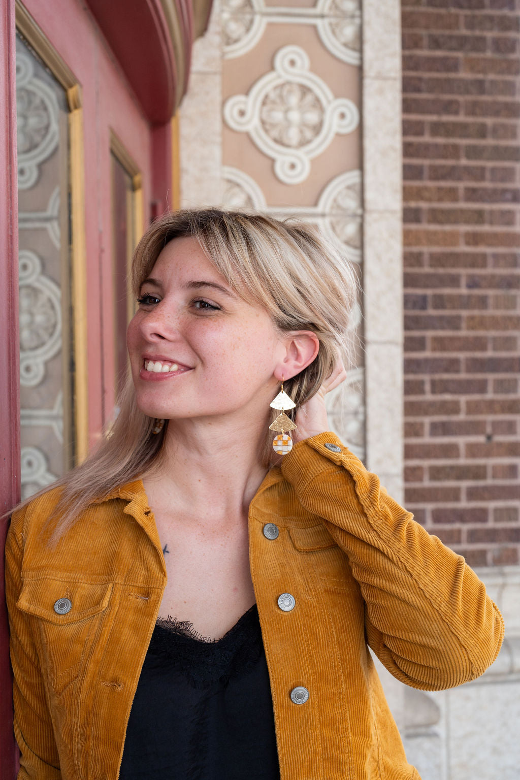 Anya Earrings - Golden Checker from Spiffy & Splendid