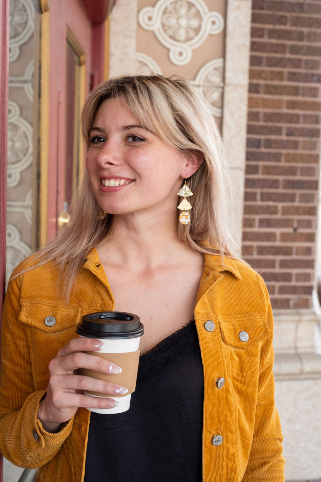 Anya Earrings - Golden Checker from Spiffy & Splendid