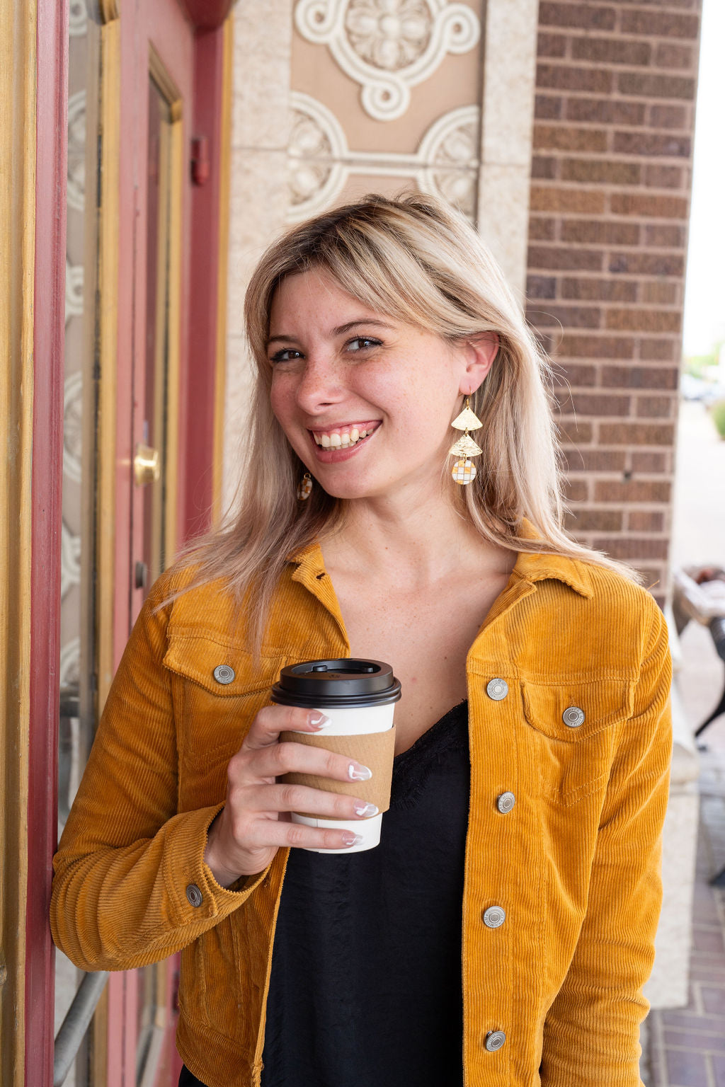 Anya Earrings - Golden Checker from Spiffy & Splendid