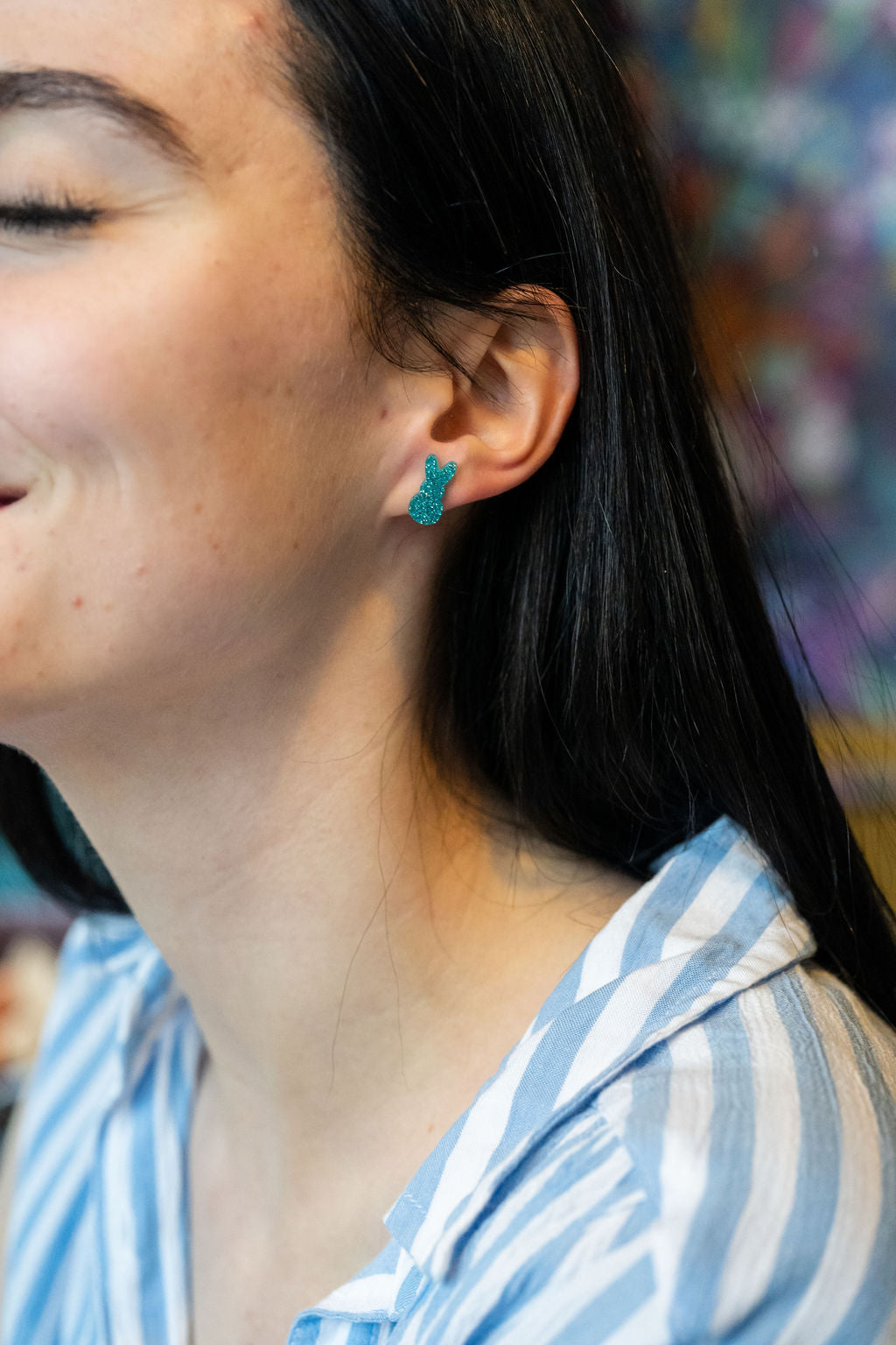 Glitter Bunny Studs - Blue from Spiffy & Splendid