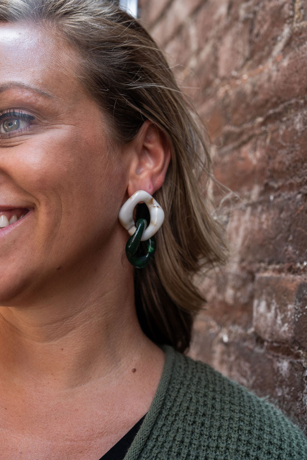 Betsy Earrings - Neutral & Forest Green from Spiffy & Splendid