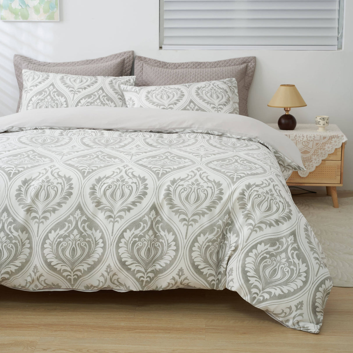 Tache Dreamy Moon Sky Ogee Damask Heather Gray White Duvet Cover (TB300) from Tache Home Fashion