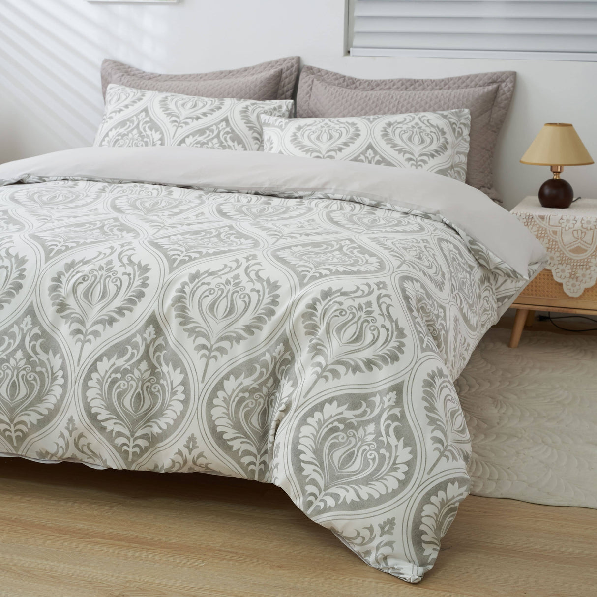 Tache Dreamy Moon Sky Ogee Damask Heather Gray White Duvet Cover (TB300) from Tache Home Fashion