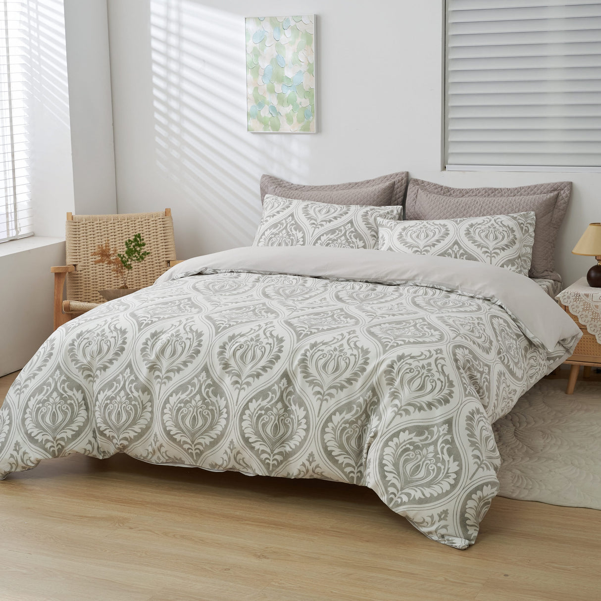 Tache Dreamy Moon Sky Ogee Damask Heather Gray White Duvet Cover (TB300) from Tache Home Fashion