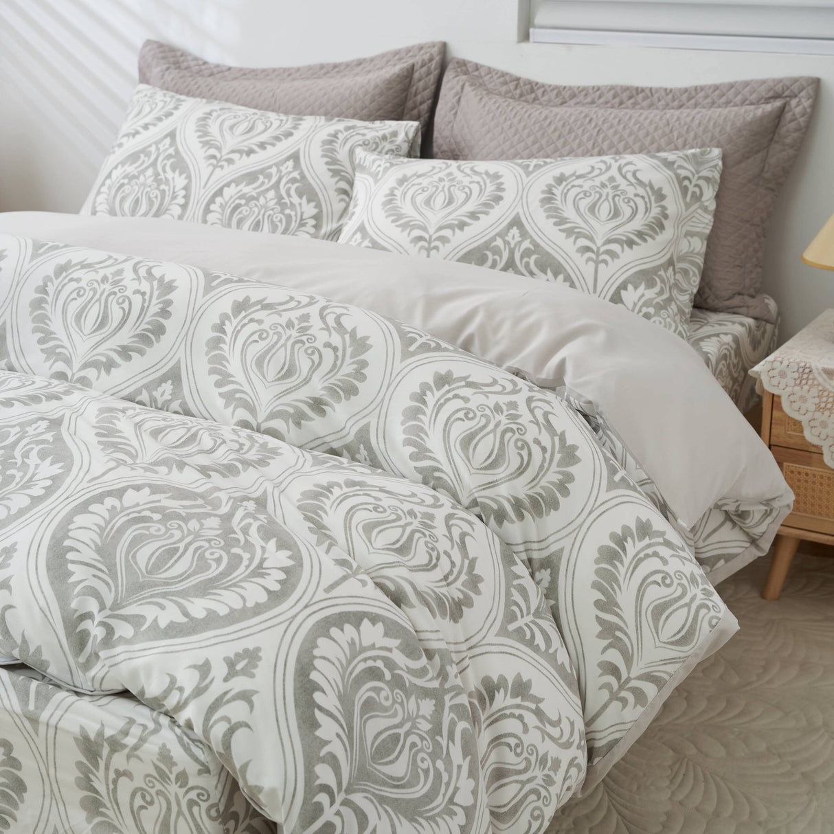 Tache Dreamy Moon Sky Ogee Damask Heather Gray White Duvet Cover (TB300) from Tache Home Fashion