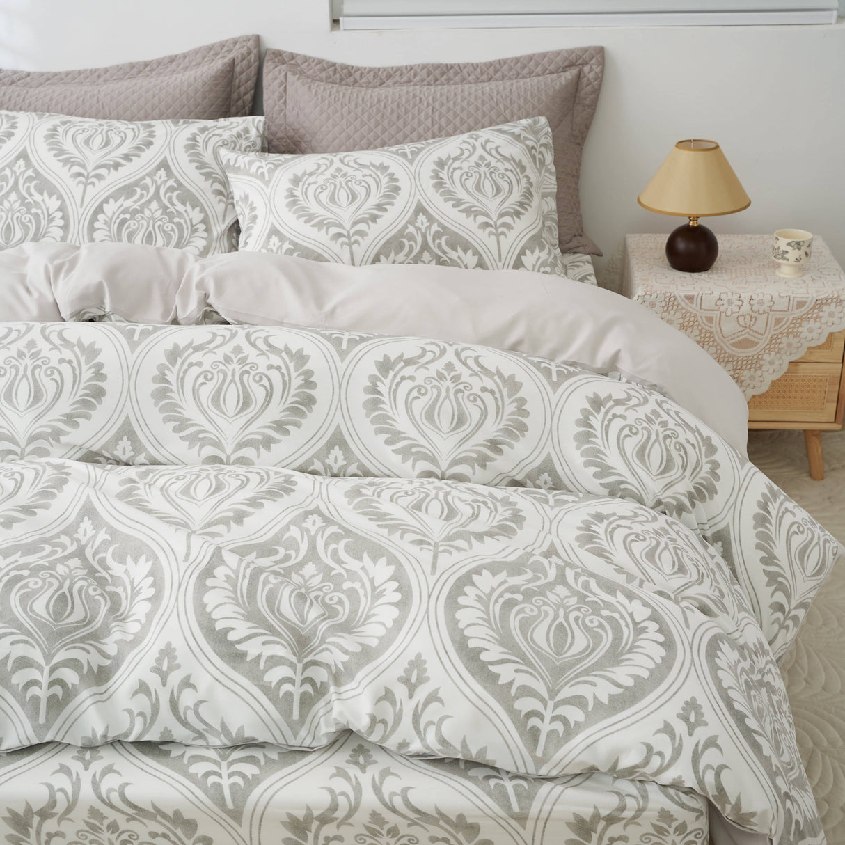 Tache Dreamy Moon Sky Ogee Damask Heather Gray White Duvet Cover (TB300) from Tache Home Fashion
