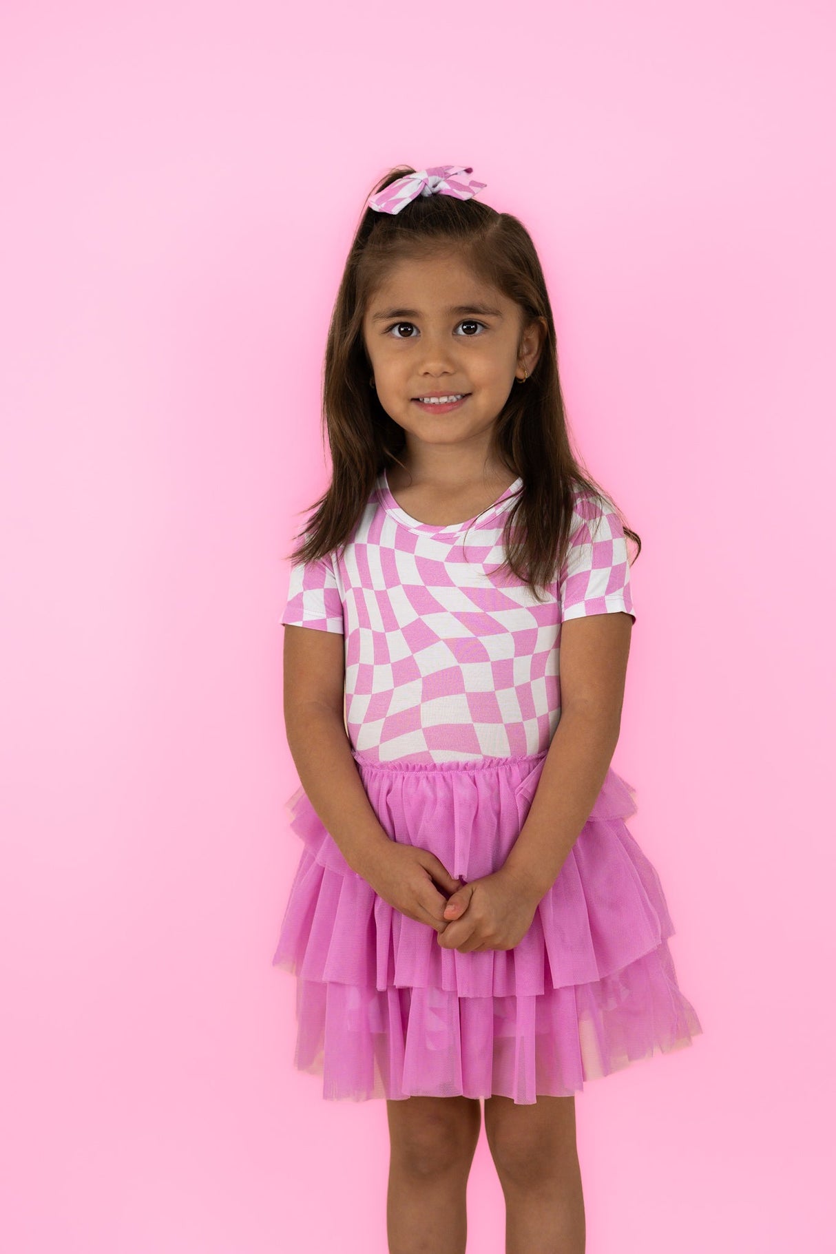 BUBBLEGUM WAVY CHECKERS DREAM TUTU DRESS from DREAM BIG LITTLE CO