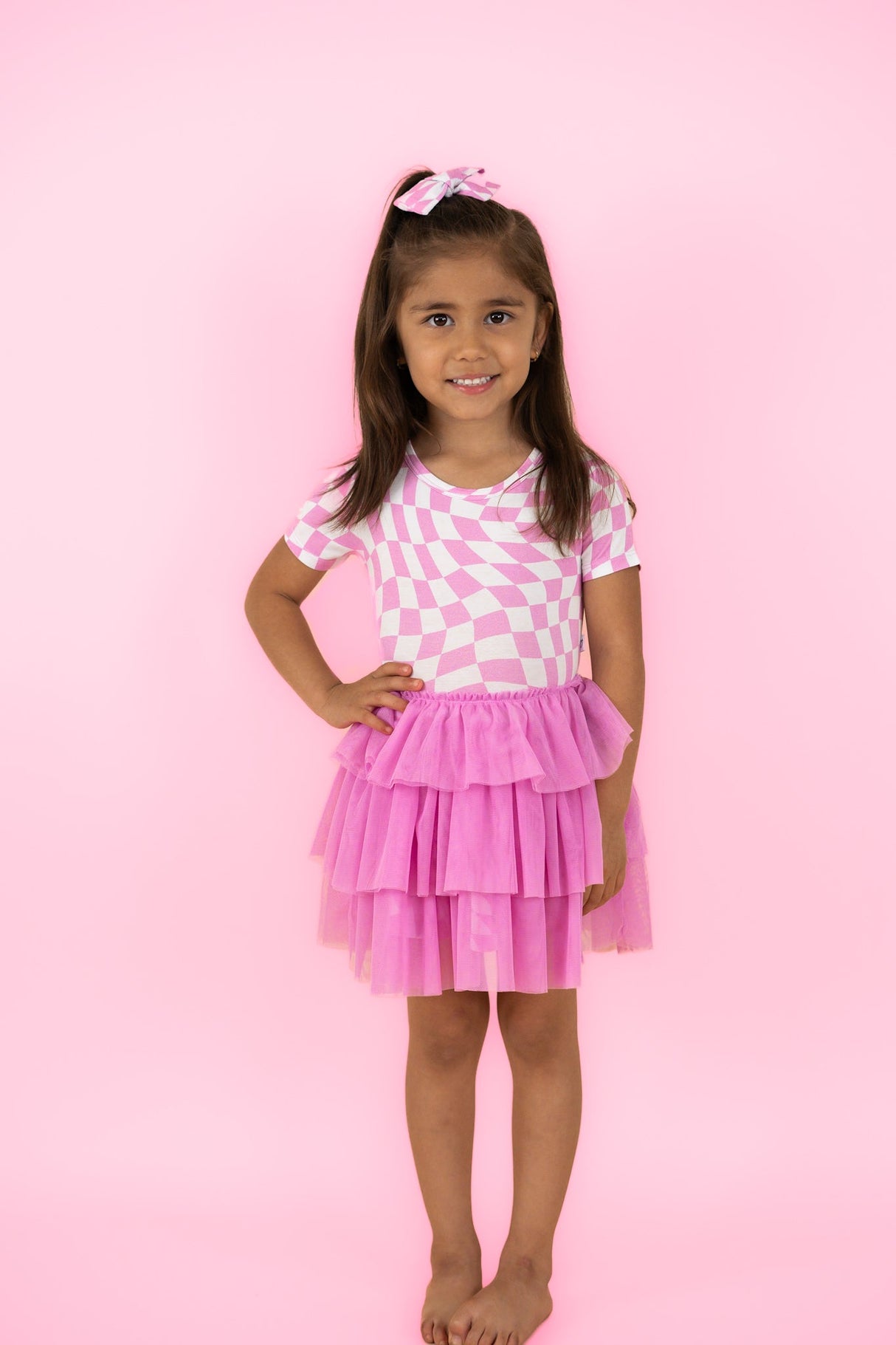 BUBBLEGUM WAVY CHECKERS DREAM TUTU DRESS from DREAM BIG LITTLE CO