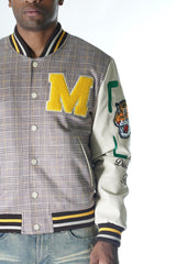 M4315 Vercelli Plaid Varsity Jacket - Khaki From Makobi Jeans USA