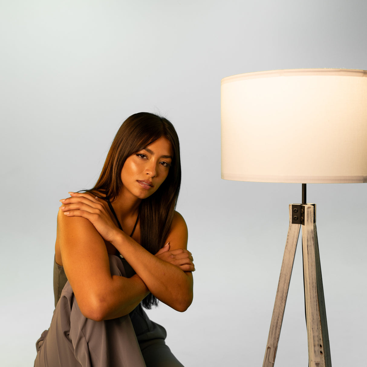 Rustic White Wood Tripod Floor Lamp From Ozarké