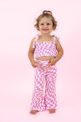 BUBBLEGUM WAVY CHECKERS DREAM SMOCKED FLARE SET from DREAM BIG LITTLE CO