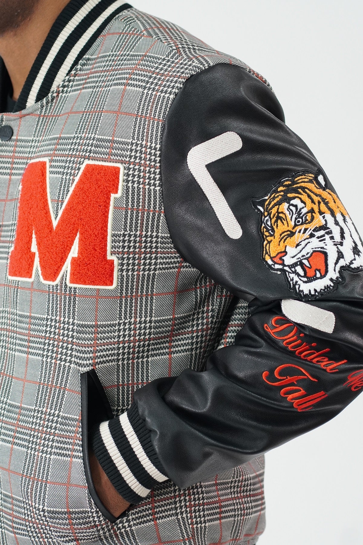 M4315 Vercelli Plaid Varsity Jacket - Black From Makobi Jeans USA
