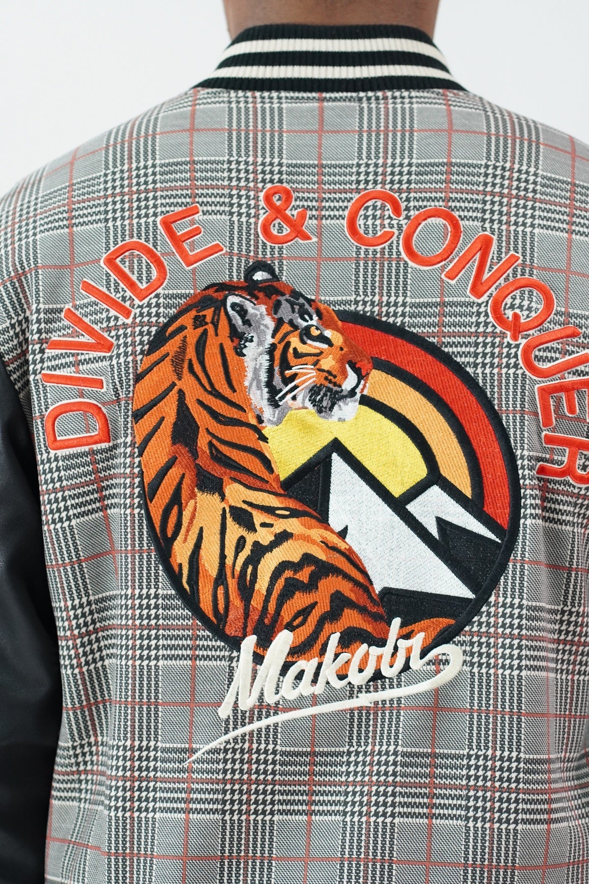 M4315 Vercelli Plaid Varsity Jacket - Black From Makobi Jeans USA