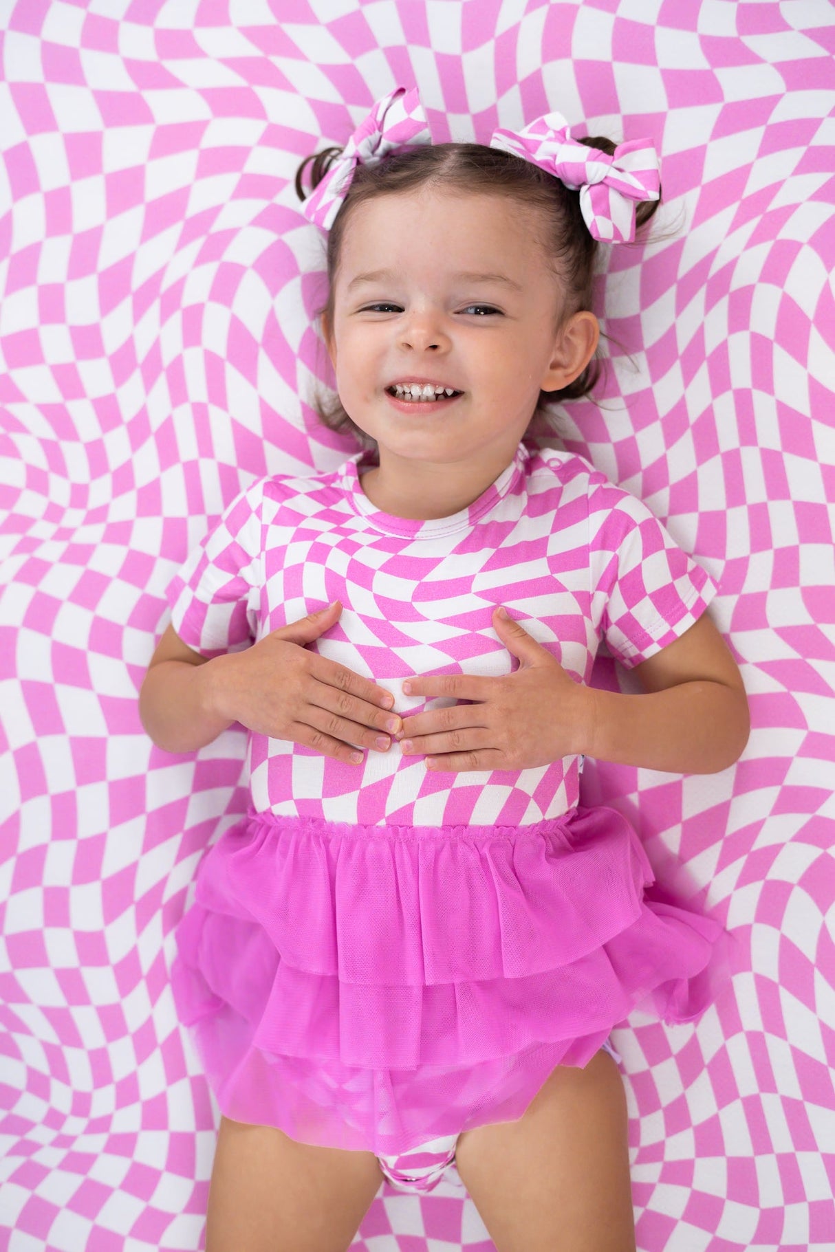 BUBBLEGUM WAVY CHECKERS DREAM TUTU BODYSUIT DRESS from DREAM BIG LITTLE CO