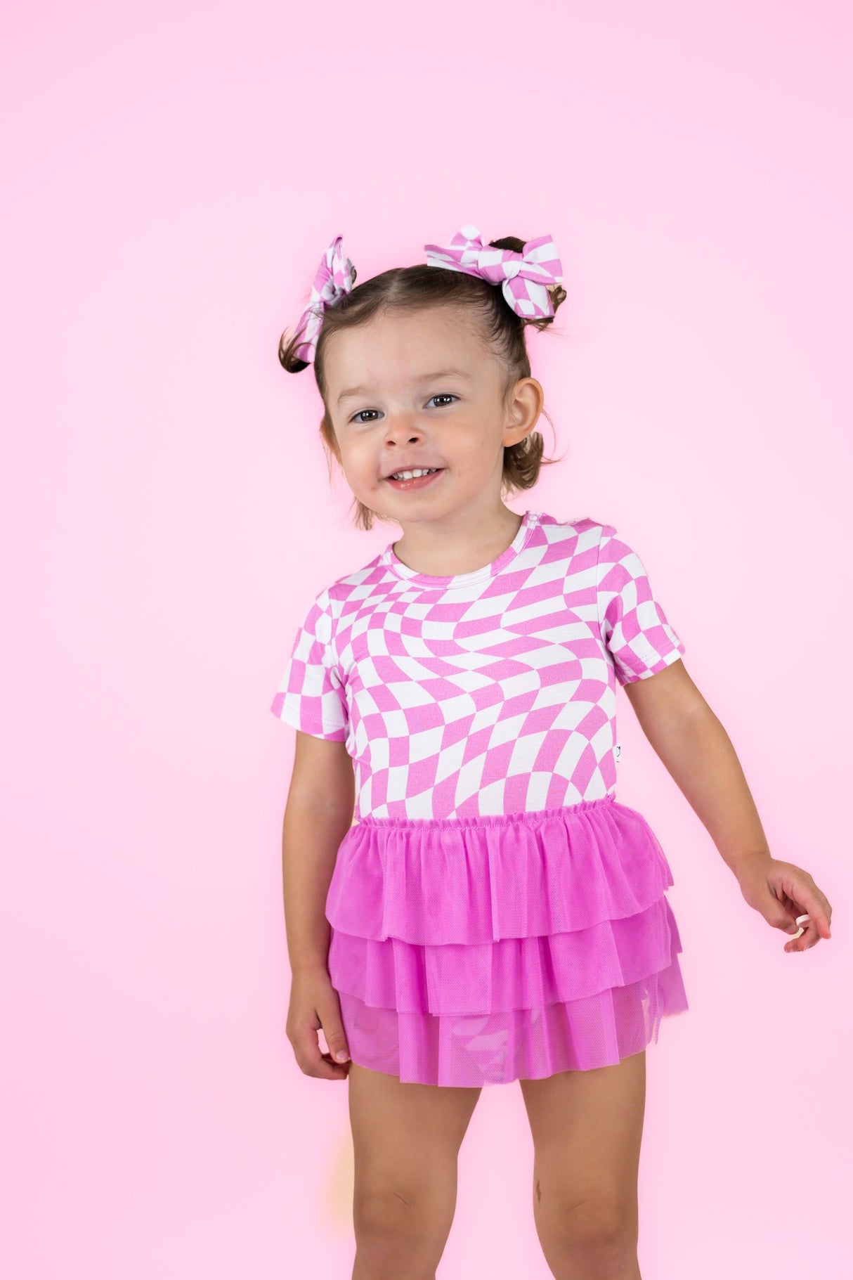 BUBBLEGUM WAVY CHECKERS DREAM TUTU BODYSUIT DRESS from DREAM BIG LITTLE CO