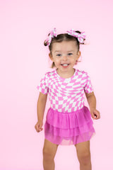 BUBBLEGUM WAVY CHECKERS DREAM TUTU BODYSUIT DRESS from DREAM BIG LITTLE CO