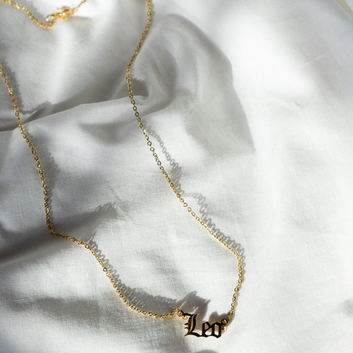 Leo Gold Zodiac Nameplate Necklace from CELESTE SOL Jewelry