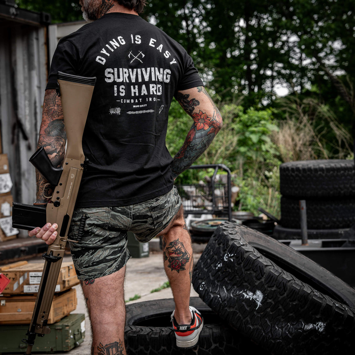 Dying is Easy. Surviving Is Hard Men's T-Shirt From Combat Iron Apparel