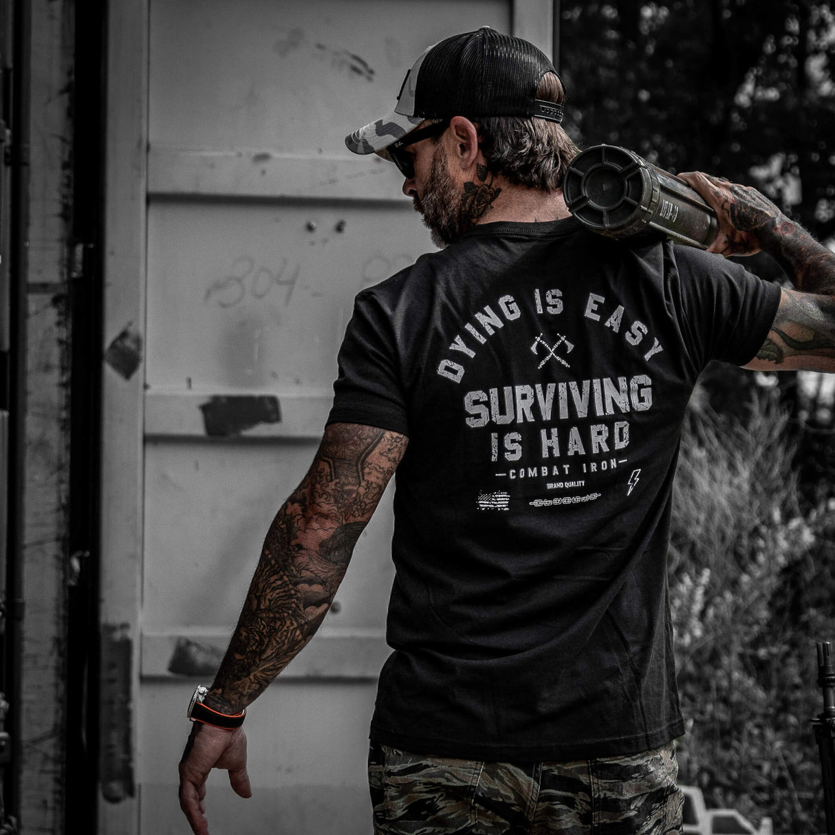 Dying is Easy. Surviving Is Hard Men's T-Shirt From Combat Iron Apparel