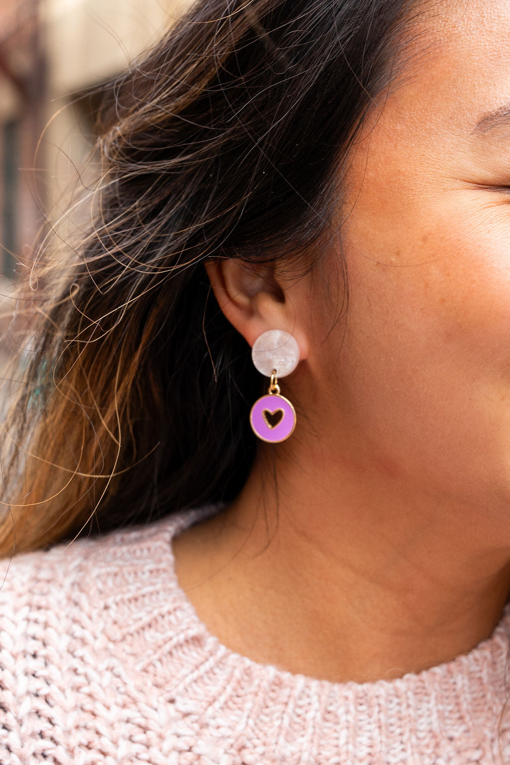 Amora Heart Earrings - Purple from Spiffy & Splendid