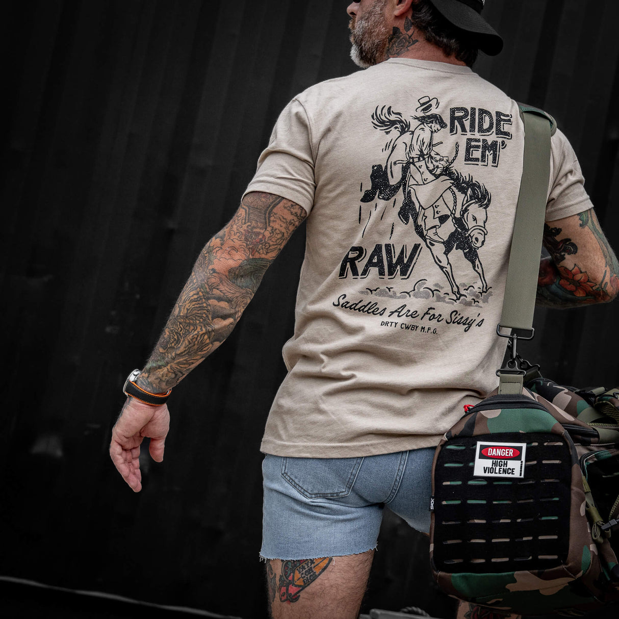 Ride 'Em Raw - Saddles Are For Sissy's Men's T-Shirt from Combat Iron Apparel