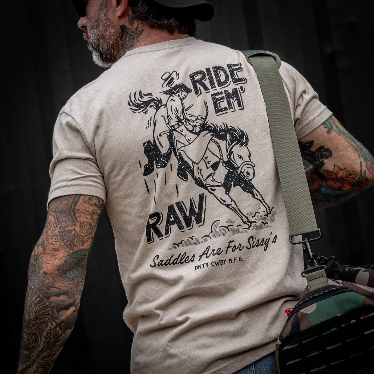 Ride 'Em Raw - Saddles Are For Sissy's Men's T-Shirt from Combat Iron Apparel